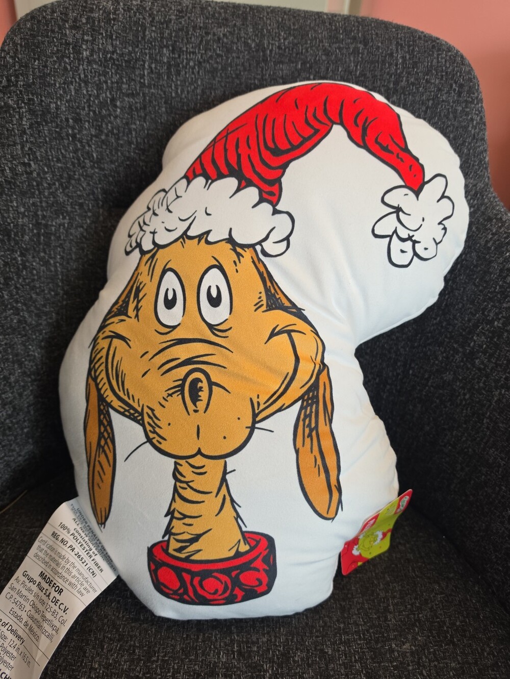 NWT 12.5"X6.5" Dr. Seuss How The Grinch Stole Christmas Max The Dog Pillow Ruz
